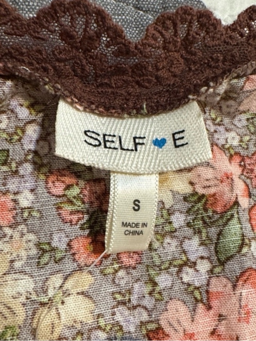 Floral Lace-Trim Long Sleeve Top - Brown Floral - Picture 3 of 9